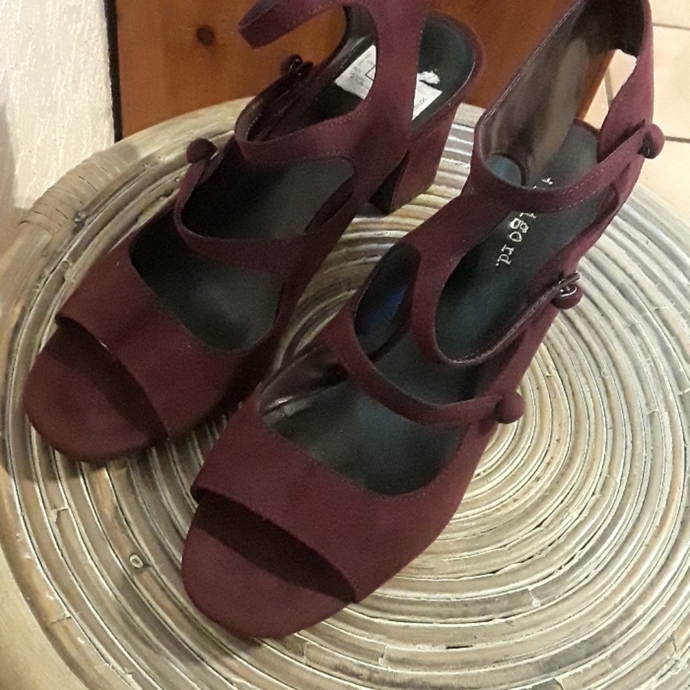 Strappy burgundy heels